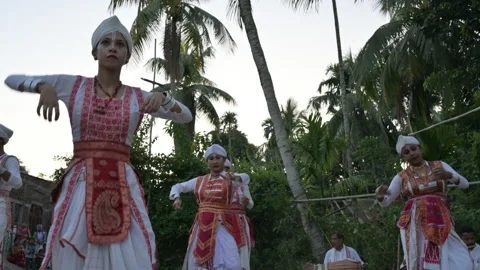 ASSAM, INDIA - 2021, MAY 8: Sattriya Cultural Dancers in Traditional Attire Stock Footage 208904381