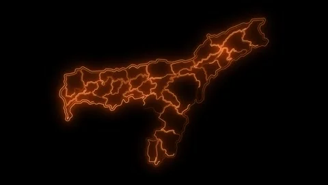 Assam Map with Districts Glowing Neon Outline India Animation 4K Stock-Footage 330998577