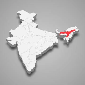 Assam state location within India 3d map Stock Illustration