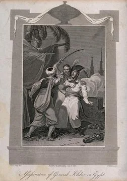 The assassination of General Klber in Egypt: Klber is stabbed in the chest .. Stock Illustration