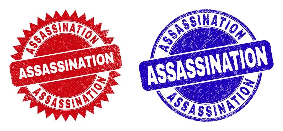 ASSASSINATION Rounded and Rosette Seals with Corroded Texture Stock Illustration