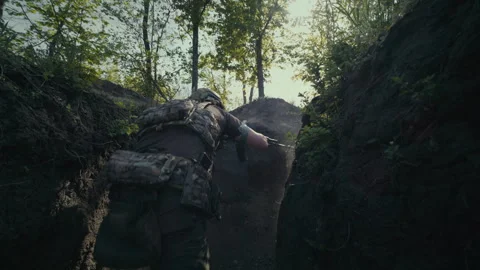 Assault and attack on enemy positions in trench Stock Footage 274719057