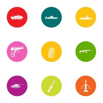 Assault icons set, flat style Stock Illustration