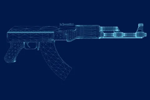 Assault rifl wireframe. weapon and army symbol. isolated vector image for Stock Illustration