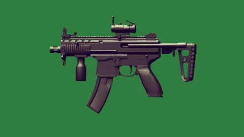 An assault rifle on a and black machine gun with microphone it toy isolated on Stock Footage 336969374