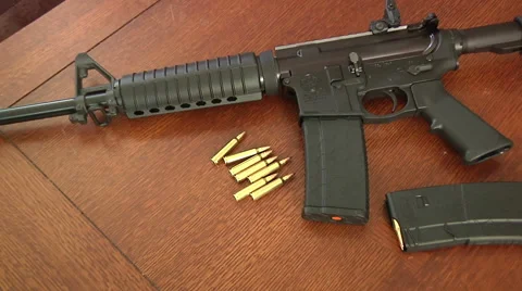 Assault Rifle  AR 15 Bullets  Zoom In Video stock 63271899