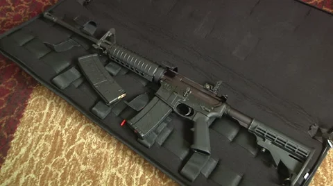 Assault Rifle AR 15 Gun In Case High Capacity Magazines Tactical Protection USA  Stock Footage 63272025