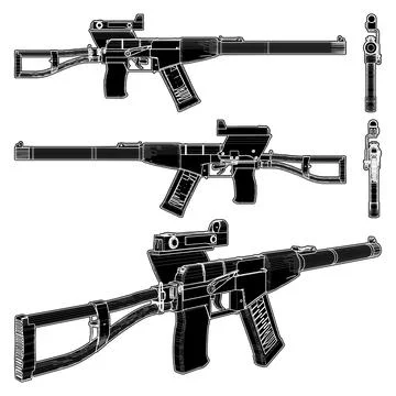 Assault Rifle Automatic Gun Vector. Stock Illustration