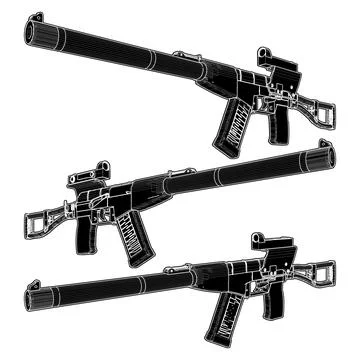 Assault Rifle Automatic Gun Vector. Stock Illustration