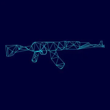 Assault rifle low poly triangulation triangulated polygonal electric cyan blu Stock Illustration
