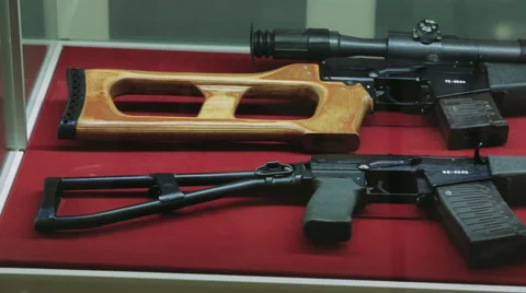 Assault rifle with a silencer Stock Footage 67432590