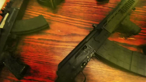 Assault rifles and grunge elements non looping Stock Footage 201693413