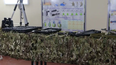 Assault Rifles On The Table Stock Footage 101348863