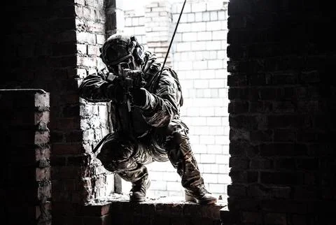 Assault soldier rappelling Stock Photos