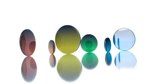 Assemblage of colorful transparent glass discs on white background Stock Illustration