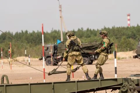 Assemblage of the mechanized bridge from TMM set Stock Photos