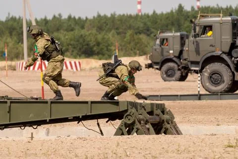 Assemblage of the mechanized bridge from TMM set Stock Photos
