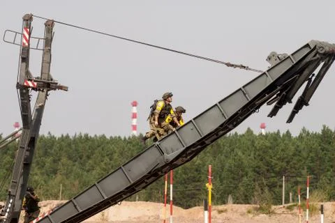 Assemblage of the mechanized bridge from TMM set Stock Photos