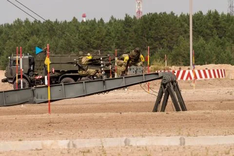 Assemblage of the mechanized bridge from TMM set Stock Photos