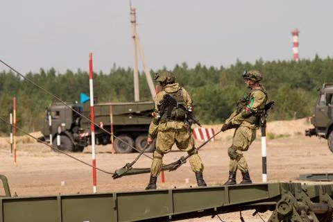 Assemblage of the mechanized bridge from TMM set Stock Photos