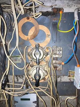 Assembled electronic circuit on a board with various components, wires, res.. Stock Photos