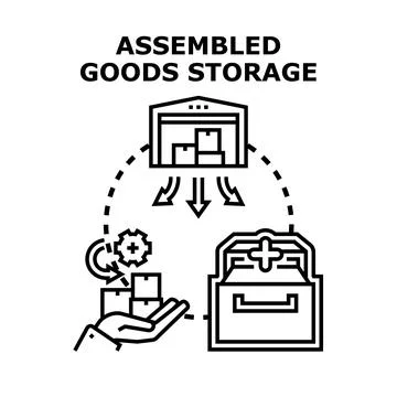 Assembled goods storage logistics process concept 库存插图