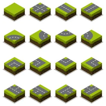 Assembled Isometric Road Intersection Stock Illustration