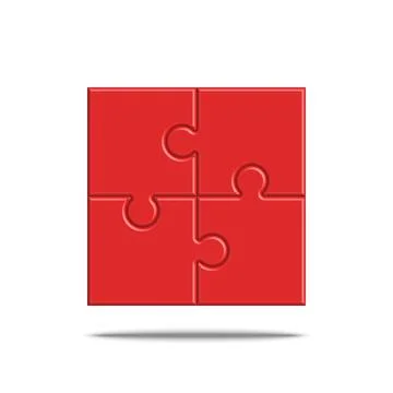 Assembled jigsaw puzzle from four sections square shape 3d vector blank moc.. Stock Illustration