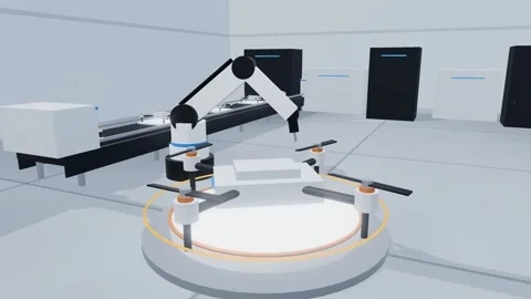 Assembled quadcopter drone rotating inspection platform quality check Stock Footage 340899493