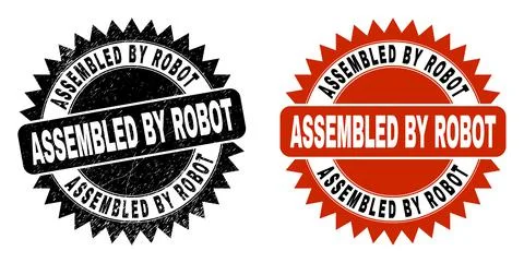ASSEMBLED BY ROBOT Black Rosette Stamp Seal with Grunge Texture Stockillustratie