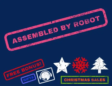 Assembled by Robot Text Rubber Seal Stamp Watermark with Bonus 스톡 일러스트