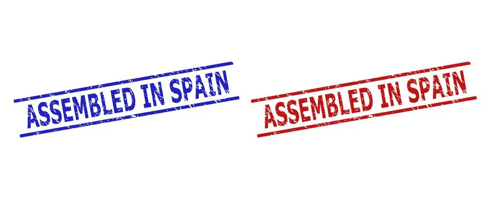 ASSEMBLED IN SPAIN Seals with Scratched Texture and Parallel Lines Stock Illustration