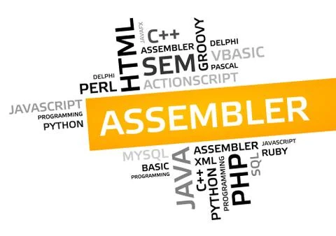 ASSEMBLER word cloud, tag cloud, vector graphic - programming concept Illustration