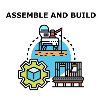 Assembling building structure constructing conveyor belt concept Stock Illustration