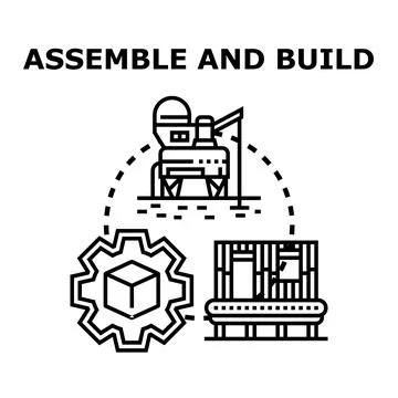 Assembling building structure constructing conveyor belt concept Stock Illustration