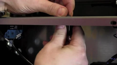Assembling button for paint mixing machine and connecting wires close up Stock Footage 155422871