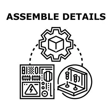 Assembling components and details in manufacturing process Stock Illustration