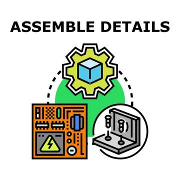 Assembling components and details in manufacturing process Stock Illustration