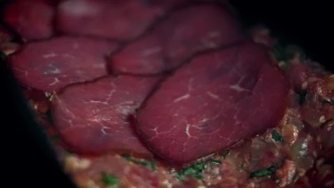 Assembling Egg-Stuffed Meatloaf in a Loaf Pan — Macro Texture Stock Photos