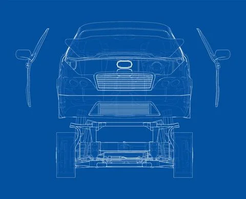Assembling electric car. Vector Illustrazione stock