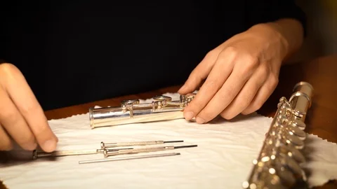 Assembling Flute Footjoint, Flute Maintenance Stock Footage 119974075