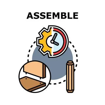 Assembling furniture components and building instructions process Stock Illustration