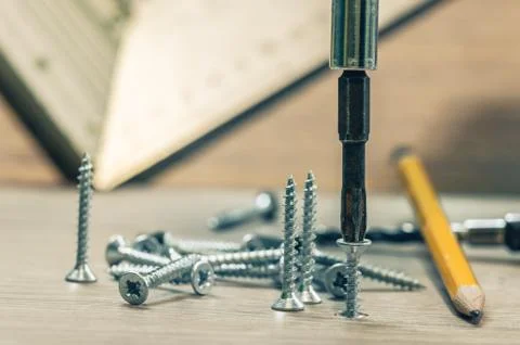 Assembling of furniture power tools Stock Photos