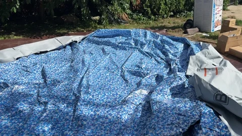 Assembling Garden Pool and Enjoying Leisure Video stock 278042518