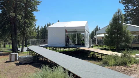 Assembling Golf Tournament Tent 2 Stock Footage 245838253