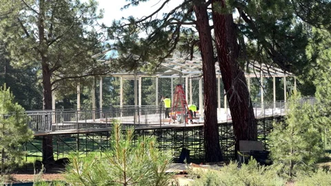 Assembling Golf Tournament Tent Stock Footage 245838209