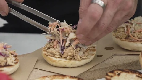 Assembling an hamburger Stock Footage 82023238