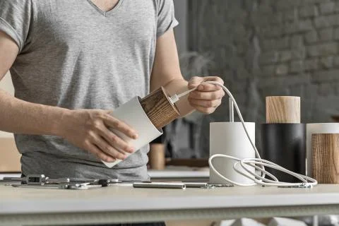 Assembling of lamp in workshop Stock-Fotos