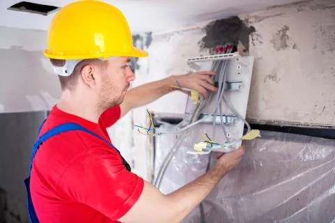 Assembling of main distribution board Stock Photos