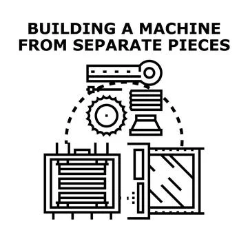 Assembling mechanical parts building complex machine system Stock Illustration